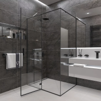 Душевой угол раздвижной прямоугольный RV073B-10090-01-C4 1000х900х1950 Цвет профиля Чёрный Стекло Прозрачное Veconi