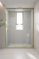 Душевая дверь раздвижная 1200x2000 цвет профиля Золото брашинг стекло прозрачное PR3/L-120-01-G-C4 Premium Veconi