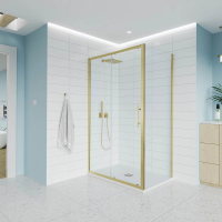 Душевой угол раздвижной E1-SP-G-140100-01-C9 1400х1000x1950 Цвет профиля Золото брашинг Стекло  Прозрачное Veconi
