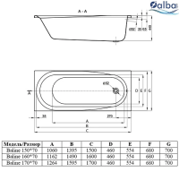 Ванна Baline прямоугольная 160х70 ВПР0020000100 ALBA SPA