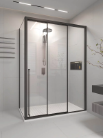 Душевой угол раздвижной 1000х1000x2000 цвет профиля Чёрный матовый стекло прозрачное PR3/R-SP-100100-01-B-C4 Premium Veconi